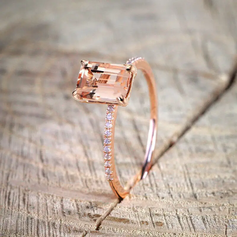 

Set Wedding Rose Gold Filled White TopazEngagement Gift Delicate zircon stripe ring 18-karat rose gold engagement ring set