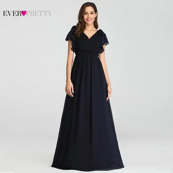 

Ever Pretty Navy Blue Elegant Evening Dresses 2020 Long A-line Chiffon V-neck Elegant Party Gowns Plus Size Wedding Party Gowns