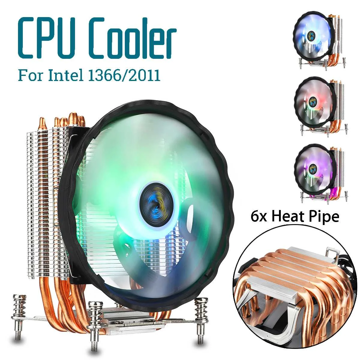

6 Heatpipe CPU Cooler with RGB Fan Cooling Heatsink Quiet 120mm CPU Fan Cooler Radiator for Intel 2011 for Aurora Light