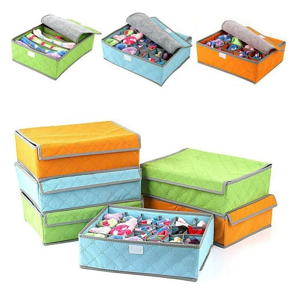 

24 Grid Foldable Drawer Divider Storage Bra Box Makeup Organizer Closet Necktie Underwear Socks Home Storage Container 3 Colors