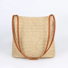 Для женщин простой соломенная сумка через плечо сумка-тоут летние пляжные сумки для покупок, на молнии сумка через плечо модная дорожная сумка