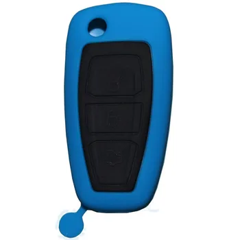 

For Ford Focus Mondeo Car Key Cover 1pc 3 Buttons Silicone Flip Remote Key Case Floding Car Accessories Car-Styling Blue