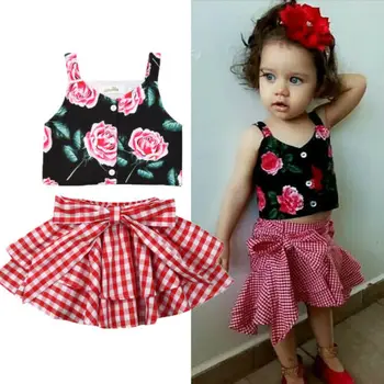 

2019 New Toddler Kid Girls Clothing Set Summer Outfits Flower Vest Tops + Ruffles Tutu Skirts Kid Costumes 1-6Y