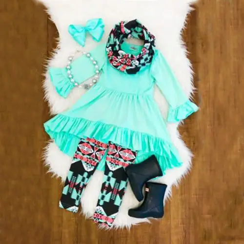 

Toddler Kids Baby Girls Blouse Dress Pants Leggings Headband Outfits Set Flower