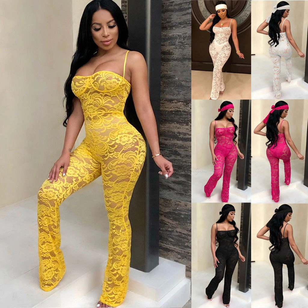 Lace Jumpsuit 2019 New Fashion Rompers Womens Jumpsuits Clubwear Playsuit Hollow Out Party Chiffon Outweaer Clothes Jumpsuits Aliexpress