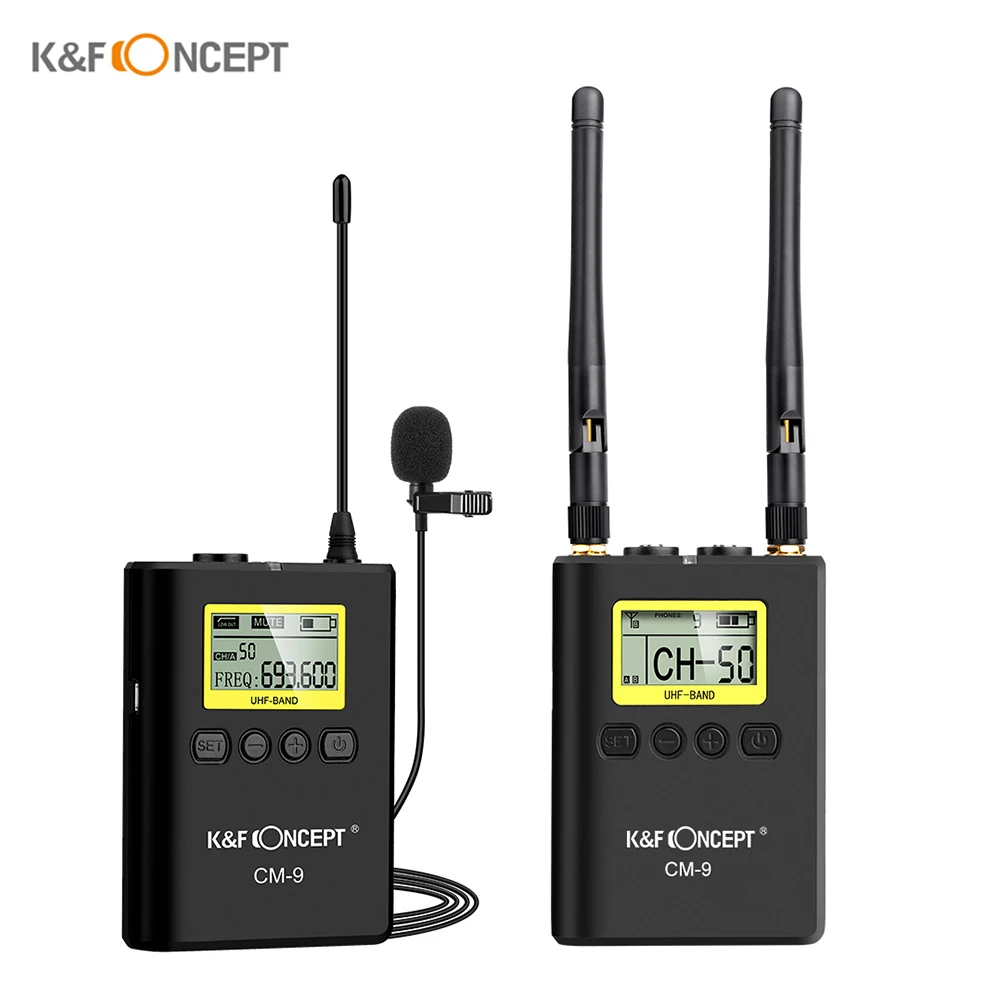

K&F CONCEPT Professional Wireless Lavalier Lapel Microphone Mic System UHF Dual-Channel LCD Display Screen for DSLR Camera