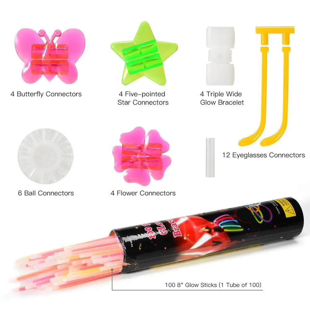 Thinkmax Glow Sticks Multi-Colored 8" Glow Sticks and Connectors, Make Bracelets, Glasses, Ball, Flower and More 134 Pcs Set