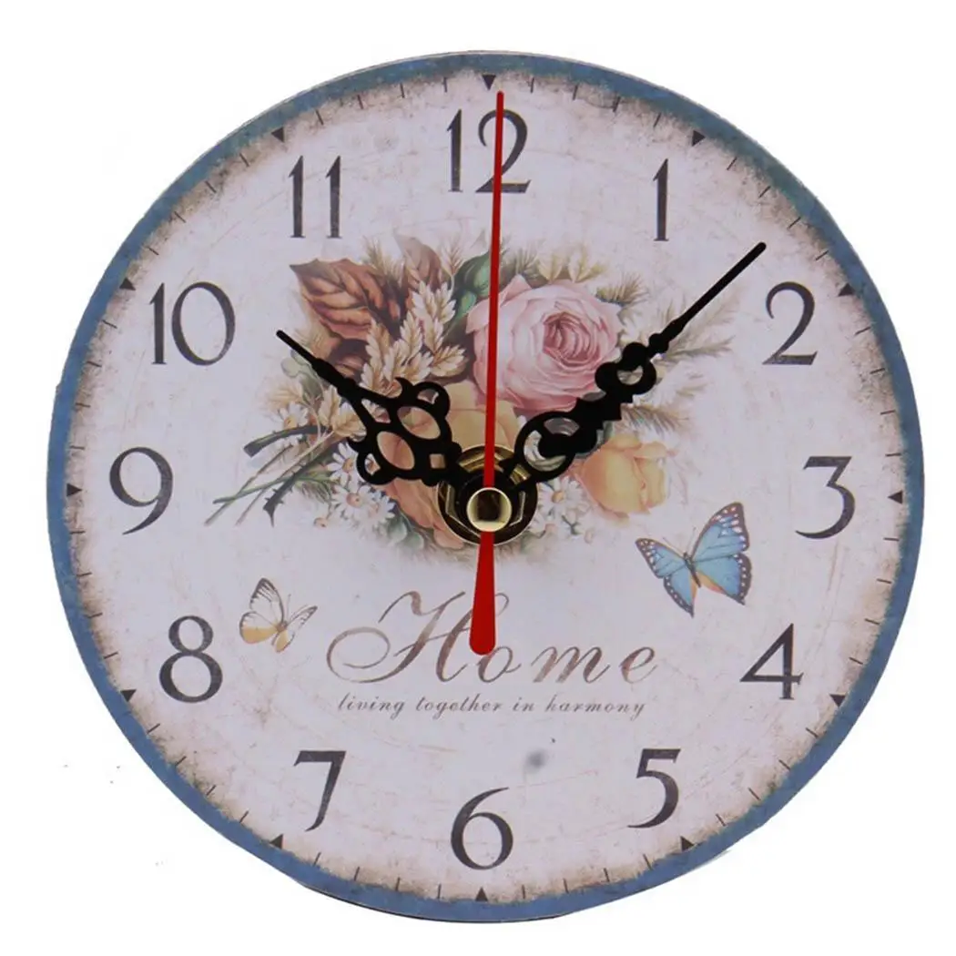 

New Prints Pattern Creative Vintage Style Living Room Quartz Bedroom Clock Indoor Round Alarm Clock