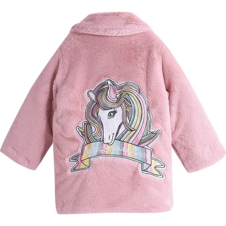 

Teenager Baby Girls Jackets Faux Fur Coats 2018 Autumn Solid Cotton Cartoons Unicorn Embroidery Outerwear Tops Children Clothes