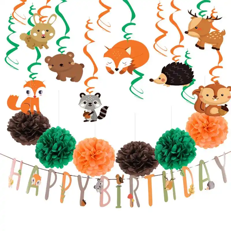 37pcs Swirl Tissue Decor Paper Banner Pompom Kit Kids Tissue Ball