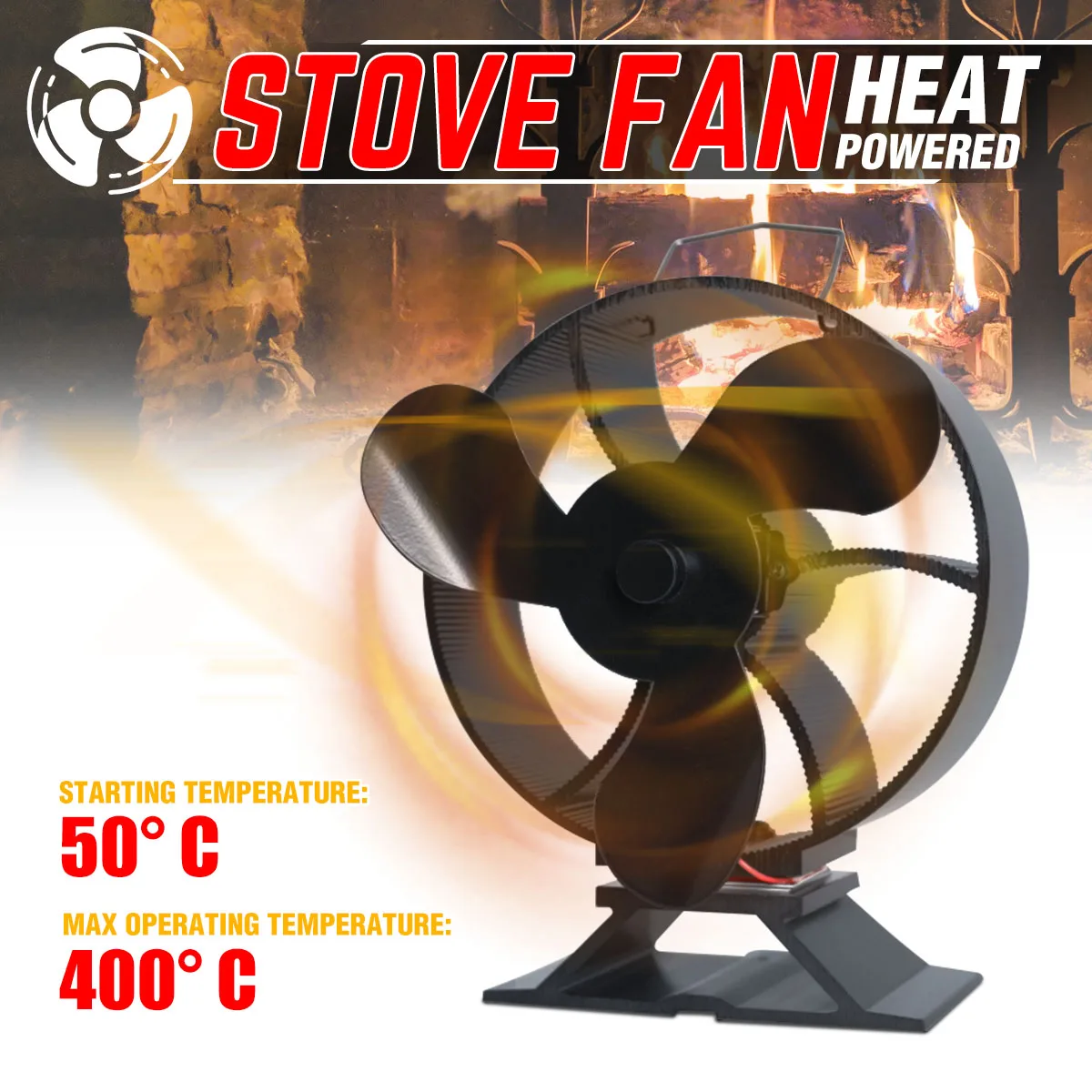 

3 Blade Fireplace Heat Powered Stove Fan Home Efficient Heat Distribution Log Wood Burner Friendly Quiet Fan