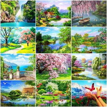

HUACAN 5d Diamond Painting Landscape Diamond Embroidery Full Display Spring Full Square DIY Cross Stitch Mosaic Home Decor