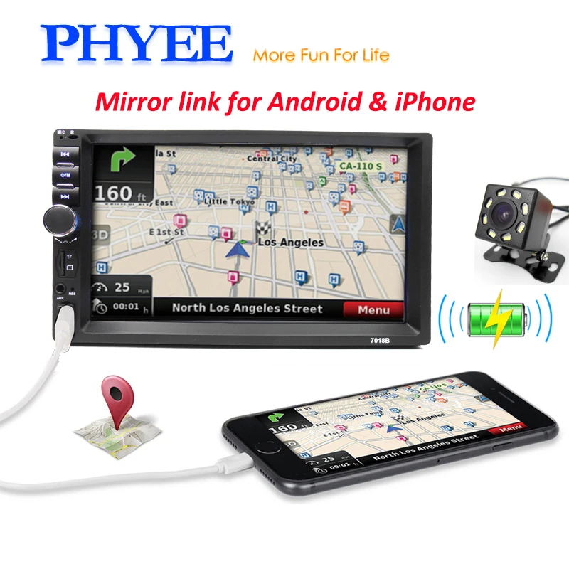 

2 Din Car Radio Autoradio USB Mirror Link Video Player TF Aux-in Rear View Camera Auto Stereo Audio System Mp5 Head Unit 7018B