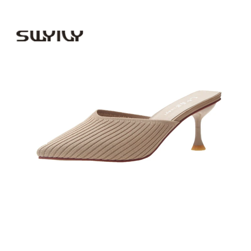 

SWYIVY Women Pump Shoes Sexy Heels Pointed Toe Half-slippers 2019 Spring New Lady Elegant Pumps Mules Casaul Shoes For Women