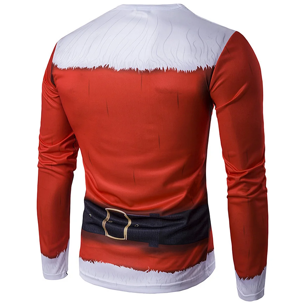Men Fashion Christmas Party Tops Round Neck 3D Santa Claus Printed Long