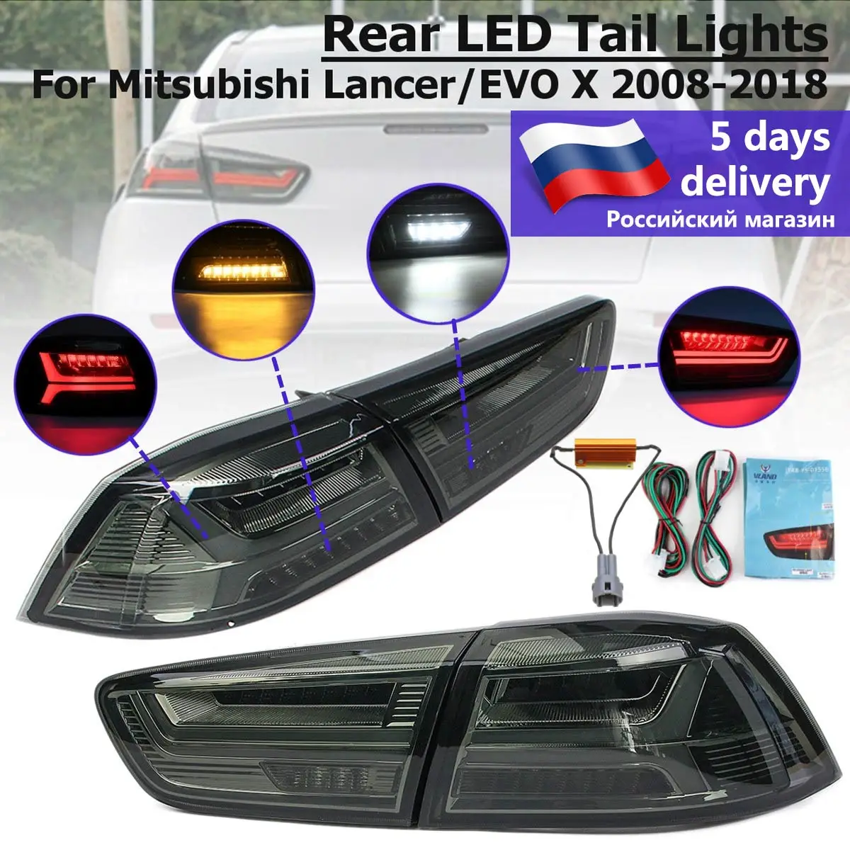 1Pair for Mitsubishi Lancer EVO x 2008 2017 Rear LED Tail
