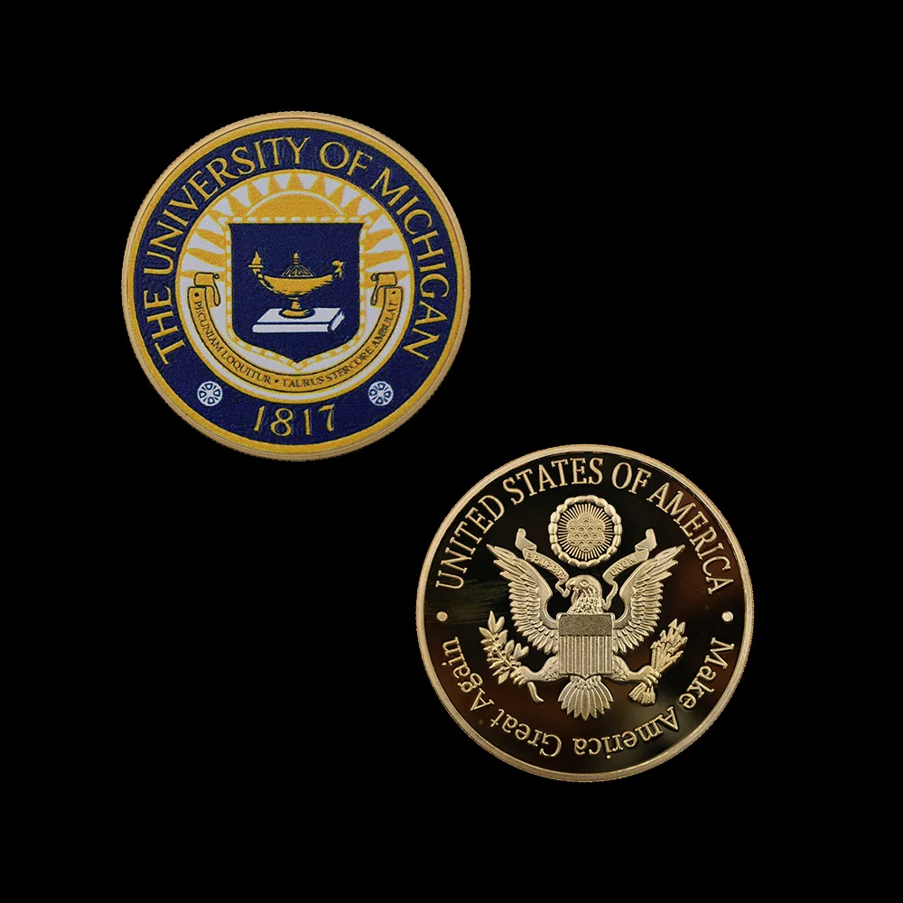 

Gold-plated University of Michigan Badge Can Be Customized for All School Badges, Giving Friends and Classmates A Challenge Coin