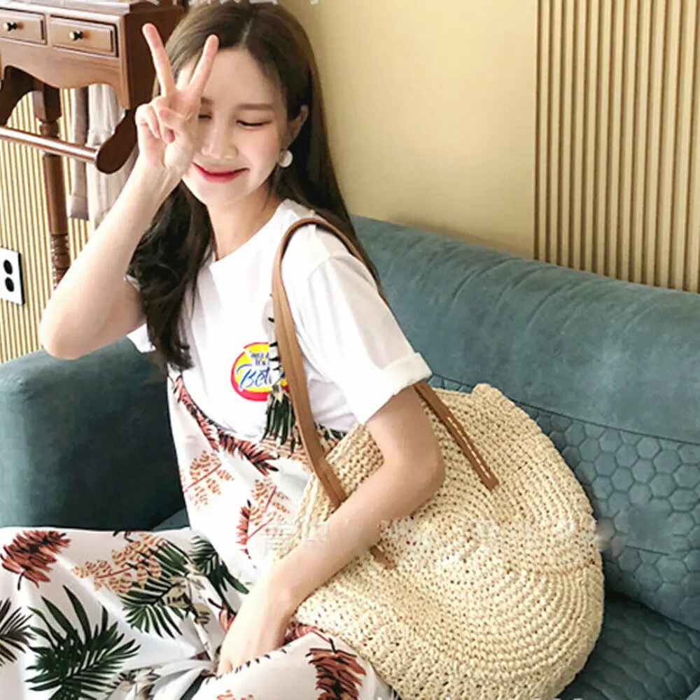 Соломенная Сумка на плечо для женщин модная круглая пляжная плетеная сумочка
