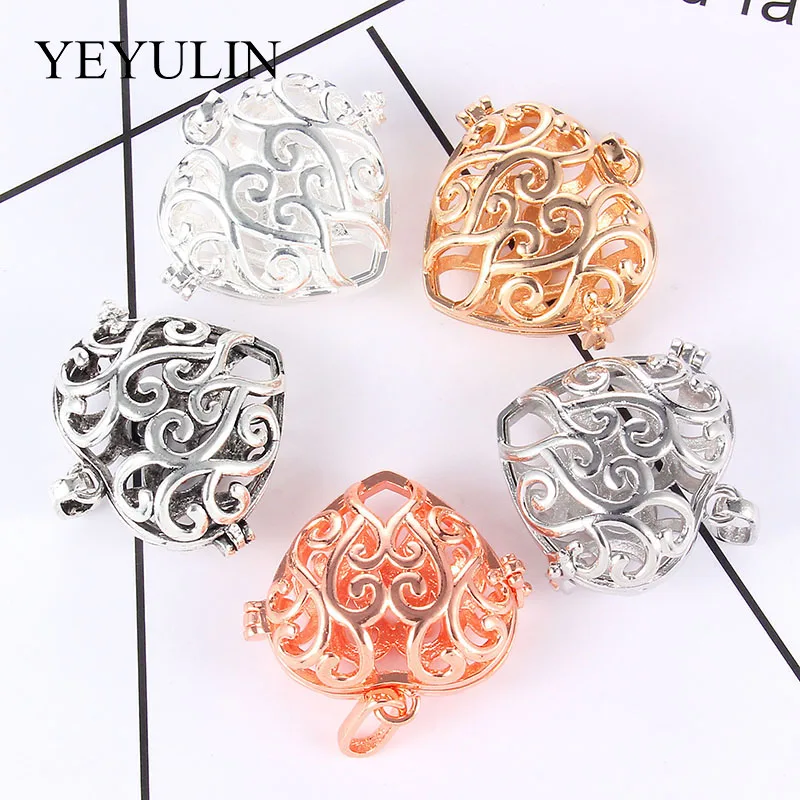 

2 Pcs Rose Golden Silver Plated Hollow Love Alloy Locket Ball Pendant For DIY Essential Oil Diffuser Necklace Bracelet Charms