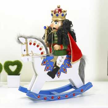

14 Inch Traditional King Nutcracker Wooden Puppet Figurine with Rocking Horse Collectible Wooden Craft Christmas Decoration
