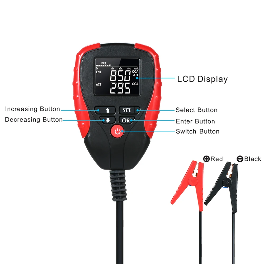 

Digital 12V Car Battery Tester of Battery Life Percentage Voltage Resistance and AH CCA Value for Car Motorcycle Boat Vehicle