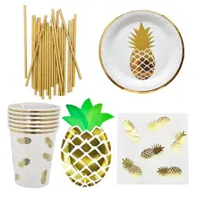 Одноразовые столовые приборы бронзового цвета с ананасом, поднос для бумажных стаканчиков, полотенца, столовые приборы, вечерние, праздничные, свадебные принадлежности, декорации