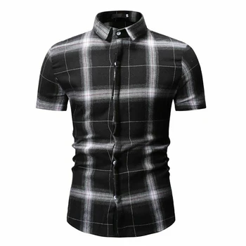 

Fashion Men's Summer Casual s Shirt Men Plaid Short Sleeve Shirts Tops Tee
