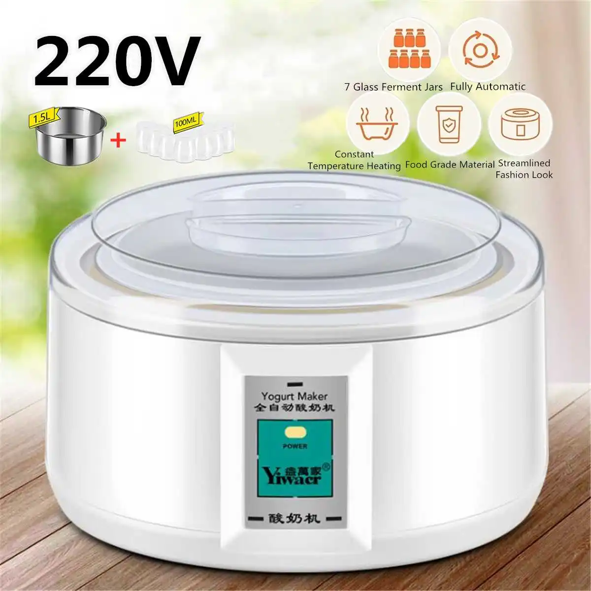 

1.5L Electric Yogurt Maker Yogurt DIY Tool Kitchen Appliances Automatic Liner Material Stainless Steel Yogurt Maker with 7 Jars