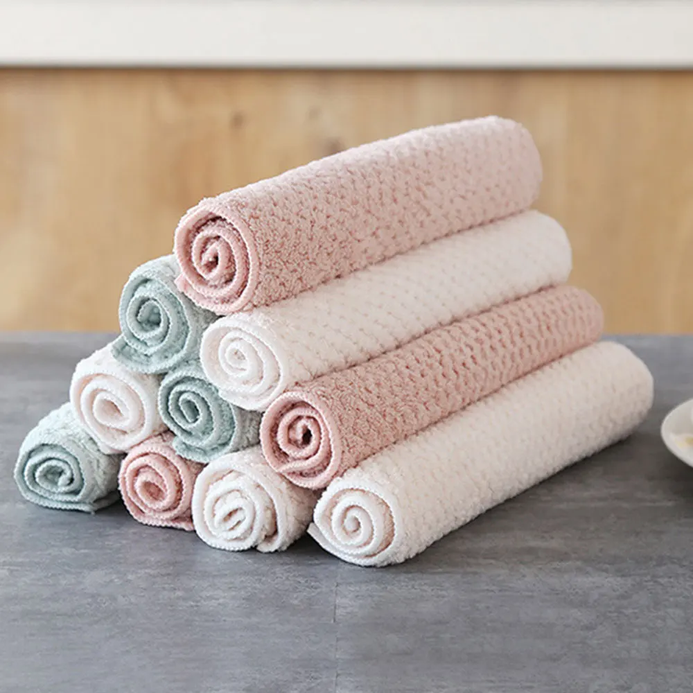 Wiping Cloth Kitchen Cleaning Cloth Reusable 2pcs Coral Fleece Water