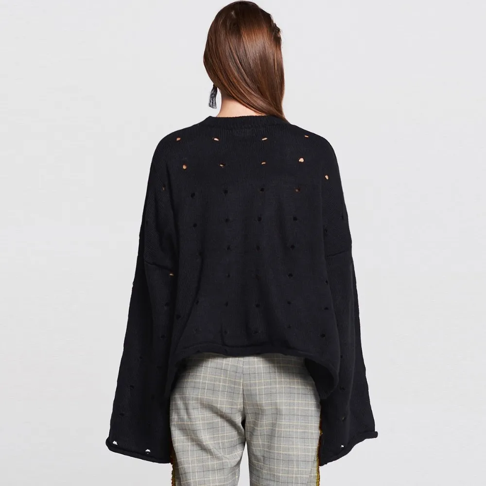 HYH HAOYIHUI Fashion Simplicity Hole Hollowing Out Frenulum Easy Knitting Sweater Black White Long Sleeve Tops HYH HAOYIHUI Fashion Simplicity Hole Hollowing Out Frenulum Easy Knitting Sweater Black White Long Sleeve Tops