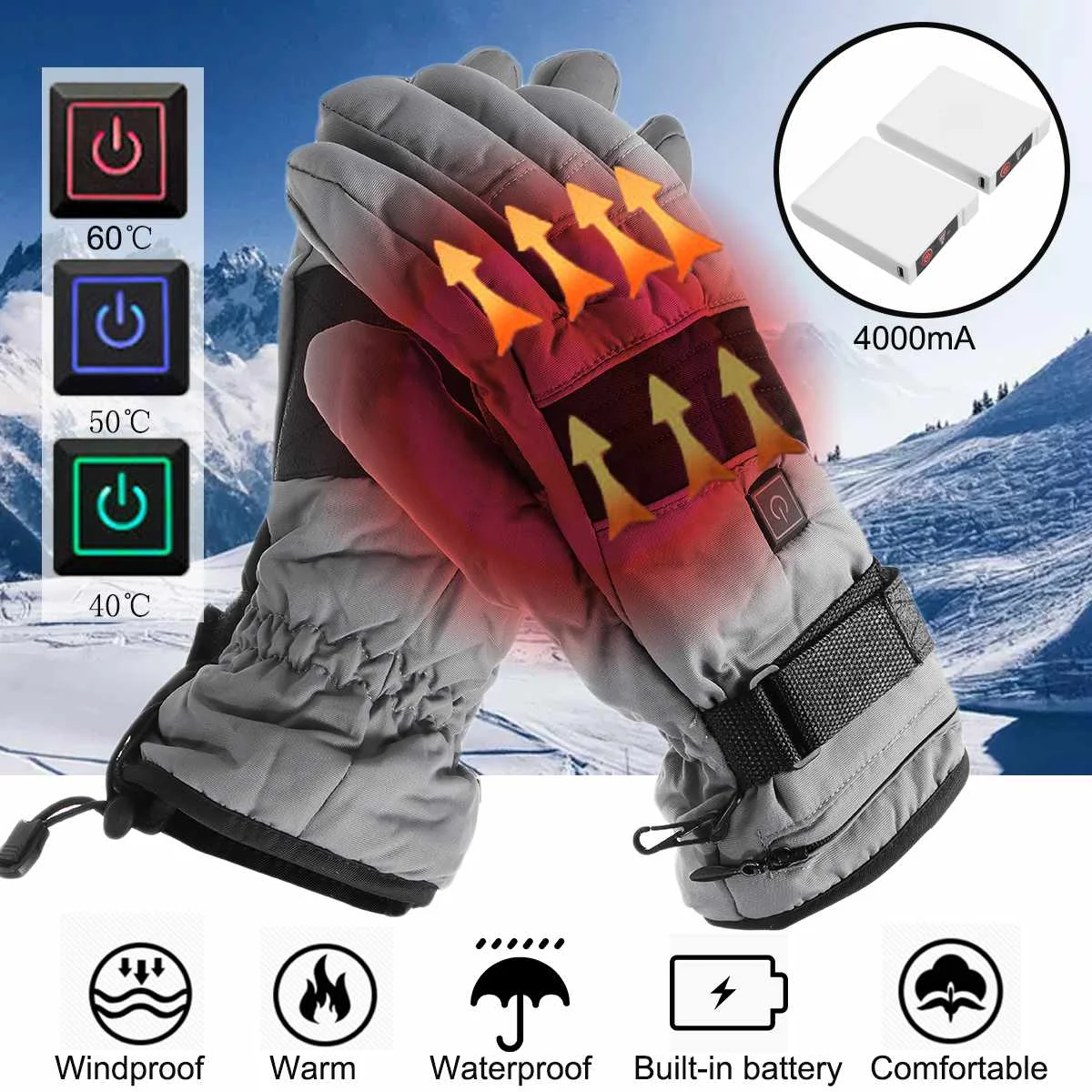 

Outdoor Electric Heating Gloves Motor Winter Warm Waterproof Lithium Battery Motorcycle Cycling Ski Electric Heated Gloves