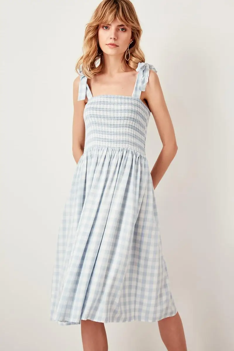 Trendyol синее клетчатое платье TWOSS19XM0114|Платья| |