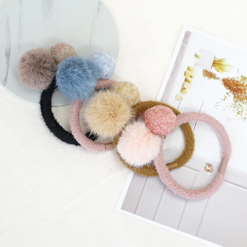 

Hair Loop Lovely Vigorous Girl Heart Like Rabbit Hair Ball Colour Hair Rope Furry Ball Head Rubber Band