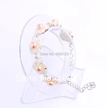 Подарок Vogue Pretty 7 мм розовый пресноводный жемчуг 15 мм белый корпус сплав рамка браслет 8," регулируемый размер