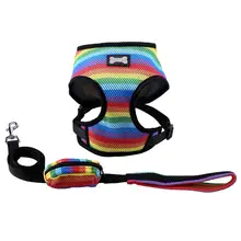 Pet открытый любую погоду не тянет шаговый шлейка в клеточку для собак мягкий жилет Радуга Регулируемый Открытый жилет для животных