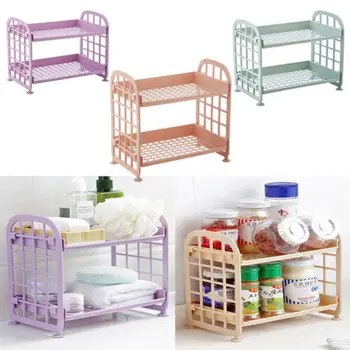 

HOT 2 Layers Kitchen Bathroom Plastic Square Storage Organizer Shelf Rack NEW