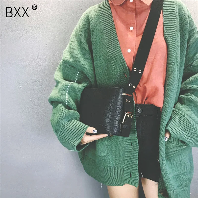 

[BXX] 2019 New Trendy Woman Solid Black White Color Wide Single Strap PU Leather Flap Messenger Shoulder Bag All Match LM863