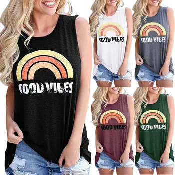 

2018 AliExpress Wish European And American Hot Color Infrared Print round Neck Sleeveless T-shirt, Top Spot