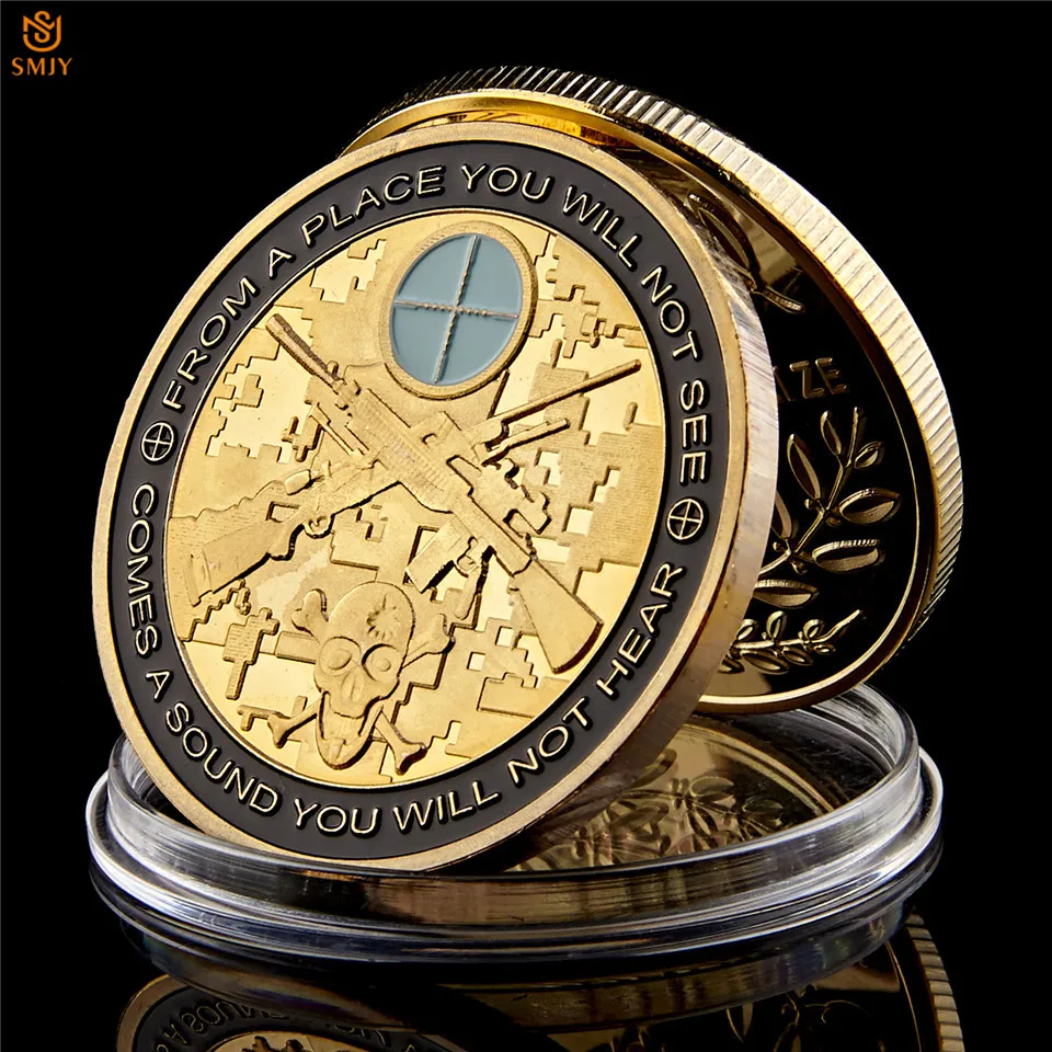 

American Armed Sniper Army Die Tired USA Gold Plated Military Challenge Commemorative Coin
