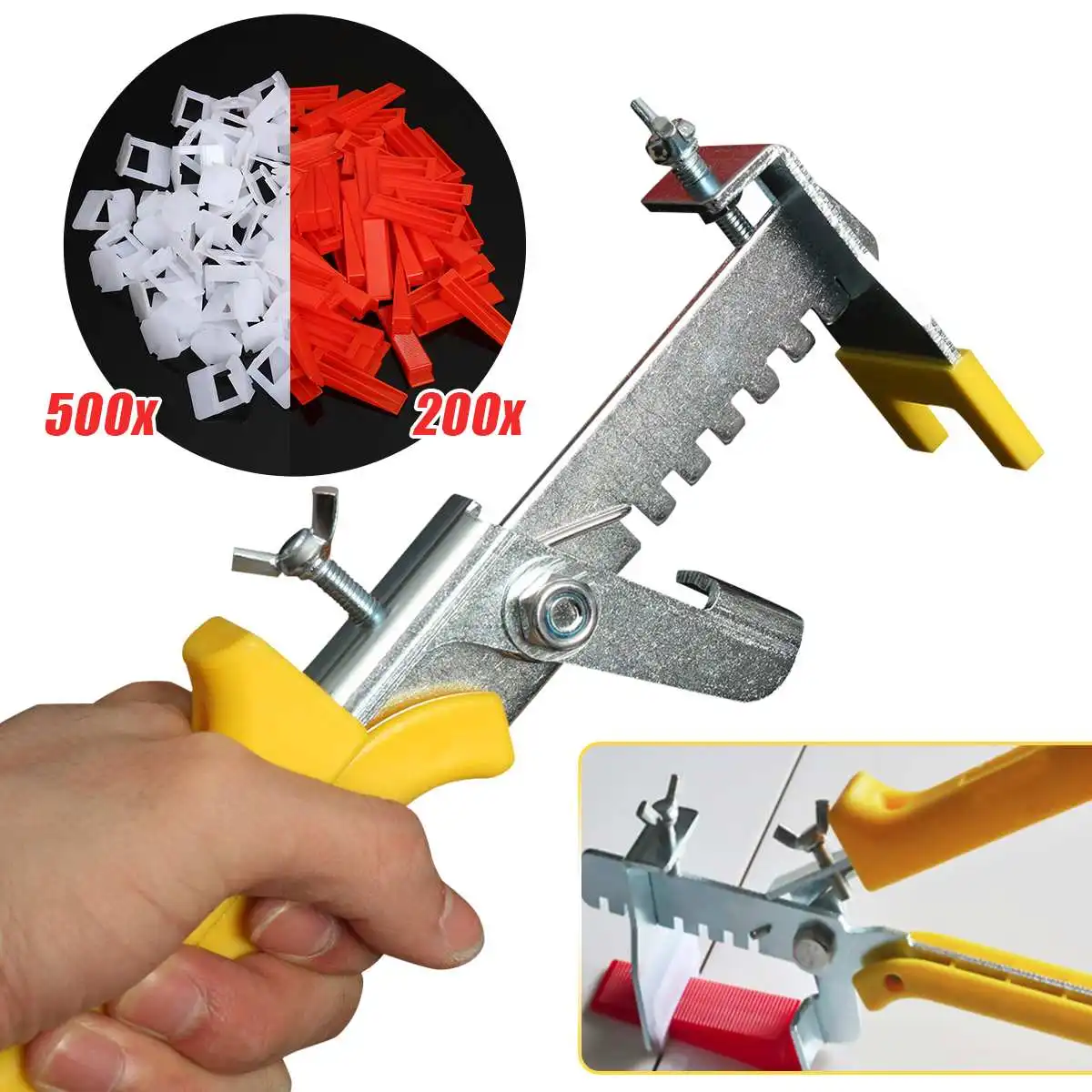 

701 Kit Reusable Tile Leveling System Clips Wedges Tool Floor Wall Tiling Spacer Plastic Red and White