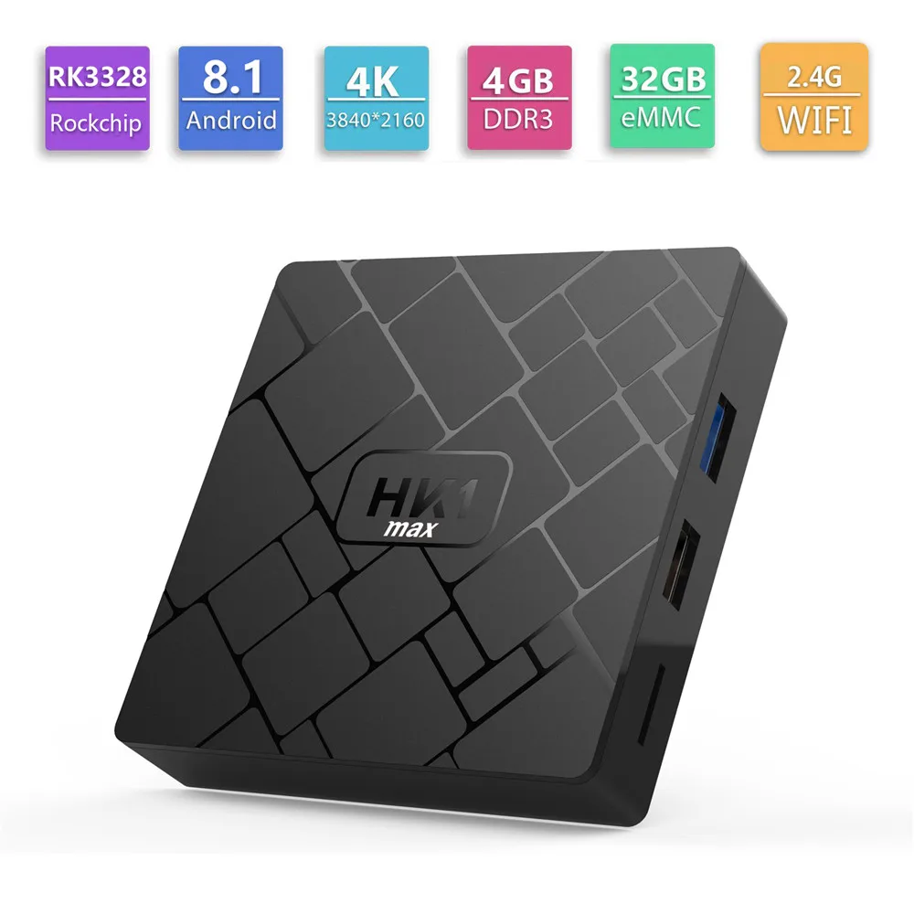 HK1 MAX Android 8.1 Smart TV BOX Rockchip RK3328 Quad-Core 4K H.265 TV Box WiFi 2.4G 2GB RAM 16GB ROM Android Box Media Player