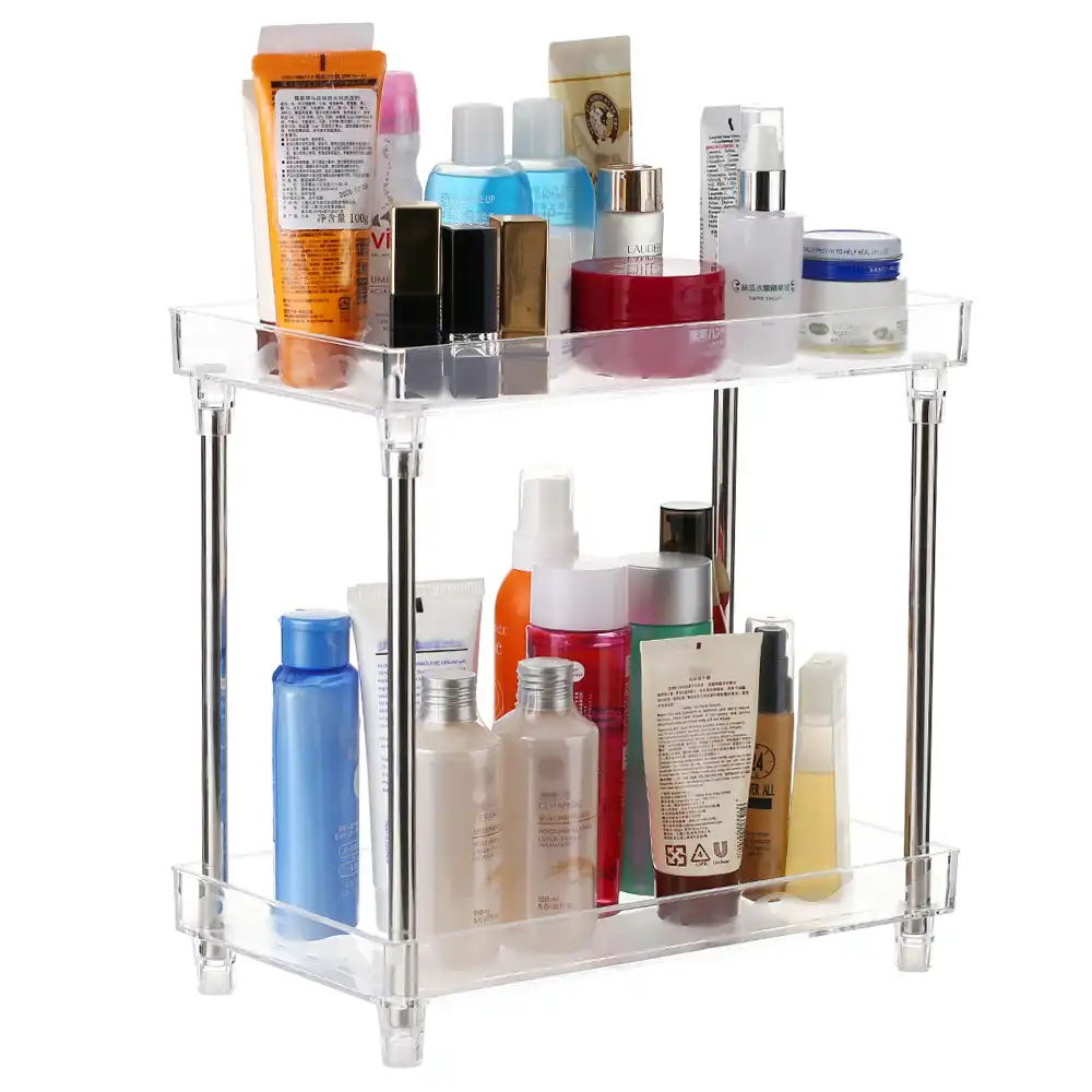 2 Tier Make Up Organizer Stand For Bathroom Vanity Countertop Cosmetic Organizer Tray Storage Shelf Large Capacity Makeup Organizers Aliexpress
