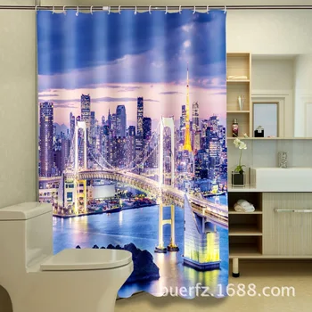 

Fancy Night building 3D printing waterproof polyester thickened shower curtain bathroom curtains cool shower curtains