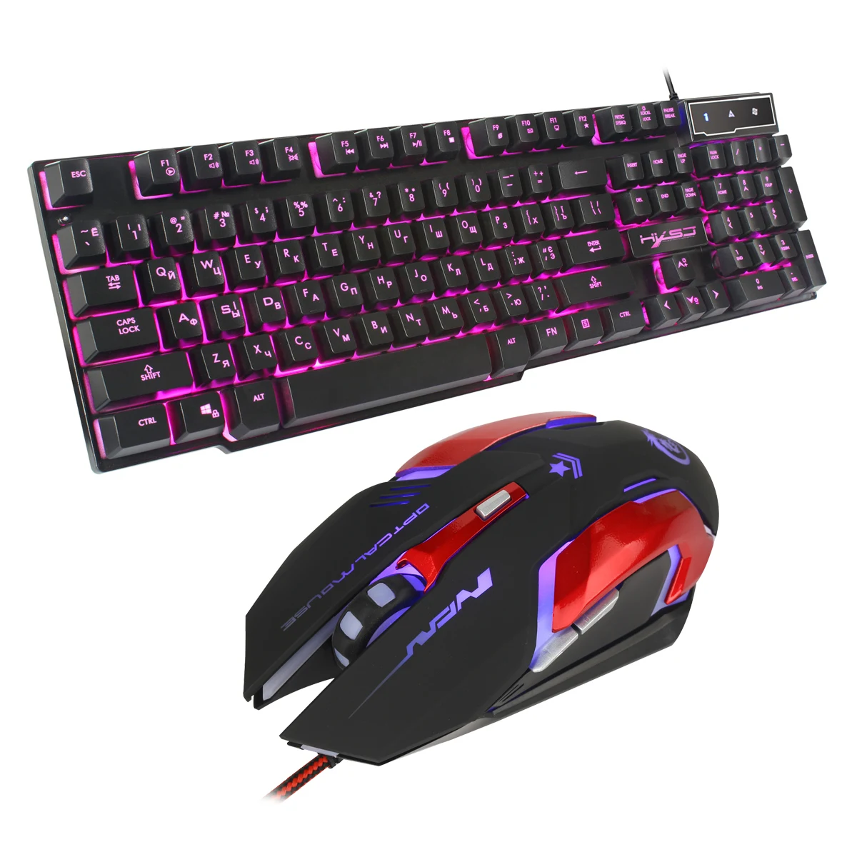 

Red Dragon Gaming Keyboard Mouse Combo Switchable Color LED Keyboard 6 Buttons Programmable 4 Levels DPI Set HXSJ Optical Mice