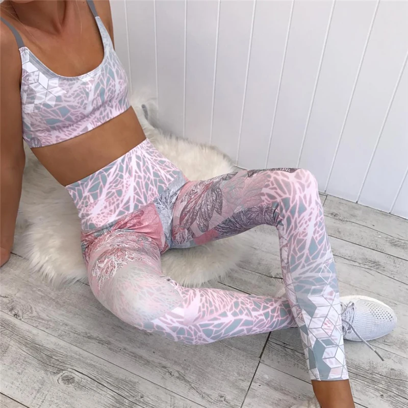 

hot two piece set Women Yoga Sets bodysuit Tops and Pants printing Sports Elasticity Workout Leggings Gym Running Suits Clothes
