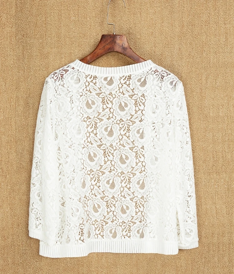 2019 New Fashion Summer Women Hollow Out Lace Blouses Sexy Long Sleeve Cardigan Top Sun Protection Shirt Plus Size 5XL