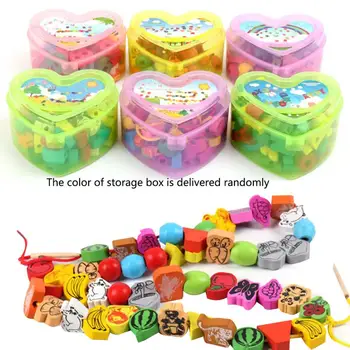 

50-56 pcs/set wooden toys Cartoon Animals Fruit beads Stringing Threading Beads Game Education Toy for Baby Kids Children