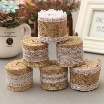 

2M ute Burlap Hessian Ribbon Lace Trim Fabric Vintage Wedding Party Decoration