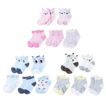 

5pairs/set Newborn Baby Socks Soft Infant Cotton Socks Toddlers Stripes Footwear Cartoon Kids Feet Warmer Boys Girls Accessories