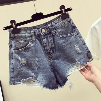 

Fashion Summer Ladies Plus Size 5XL Denim Shorts Female High Waist Hole Ripped Wide Leg Shorts